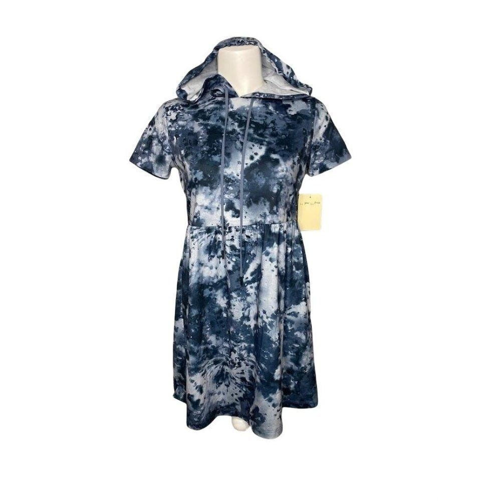 Be Bop Hoodie Dress Juniors' XS Gray Tie Dyed Stretchy Drawstring Pullover